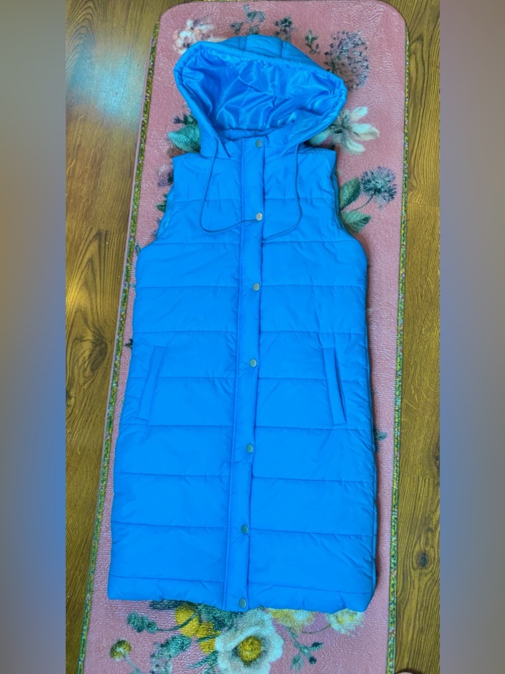 🎀🌷 Vibrant Blue Hooded Long Puffer Vest 🌷🎀 NWT